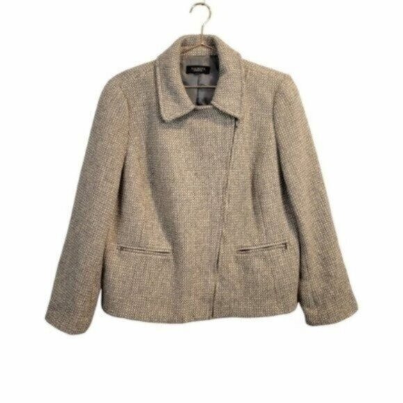 Talbots | Wool Tweed Full Asymmetrical Zip Jacket Gray - Picture 1 of 9